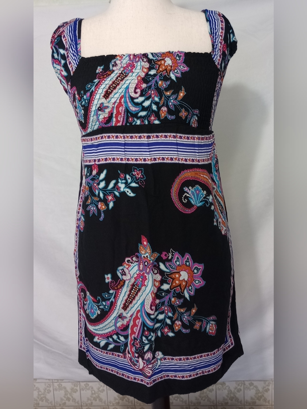 Xhilaration Black Paisley Floral Mini Dress with Pink & Teal Accents
